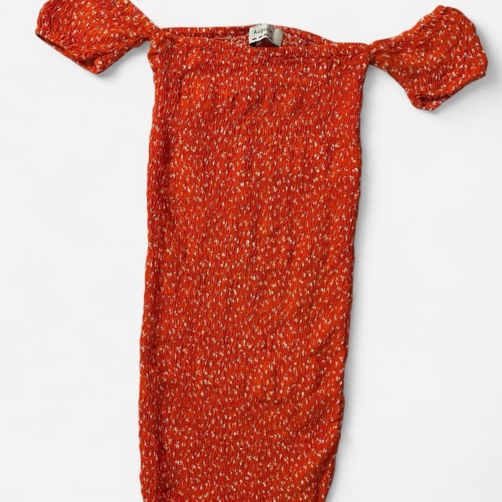 Red and white floral off-the-shoulder mini dress - Picture 3 of 4